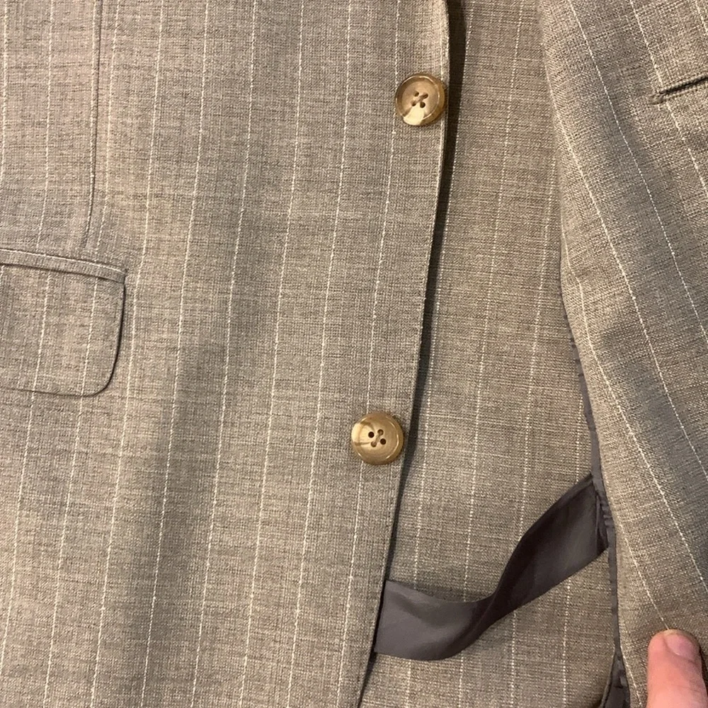 Brooks brother beige pinstripe wool suit, 40L blazer, 34” waist pant
